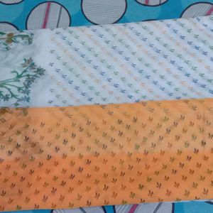 White Orange Cotton Saree