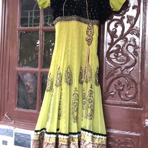 Black And Parrot Green Kurti