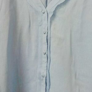 Light Blue Deep V-Neck Shirt For Casual Wear