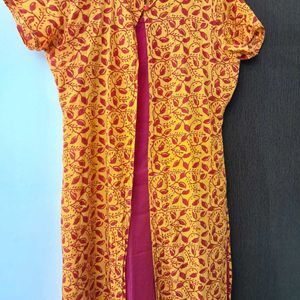 A Line Pink Yellow Kurta