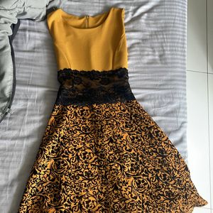 Mustard Laced Flared Dress