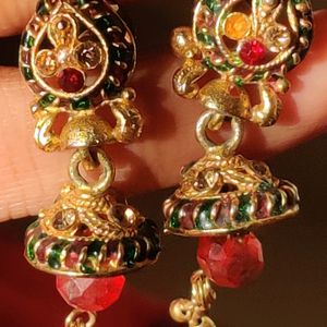 Indian Traditional Gold And Red Jhumka