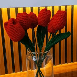 Pack Of 6 Crochet Red Tulips 🌷