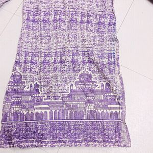 Purple White Printed Staight Kurta