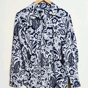 Blue Printed Cotton Shirt Size-40-42