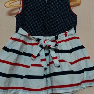 White Stripes Cotton Frock