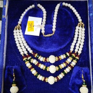 Artificial Pearl Necklace & Earrings Set