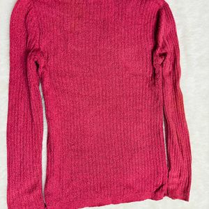 Cute Pink Full Sleeve V-Neck Top