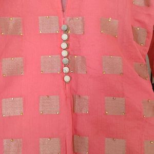 Pink And Gold Long Kurta