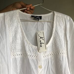 White Embroidered Loose Fit Kurti