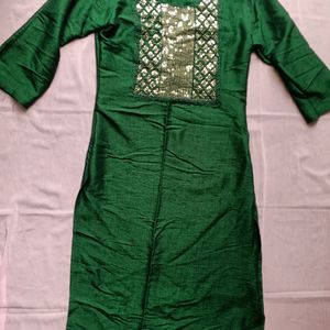 Green Colour Straight Kurta Set