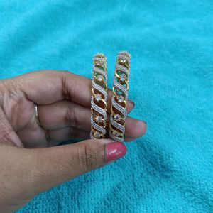 Gold Plated AD Studded Bangles Pair 22 Size