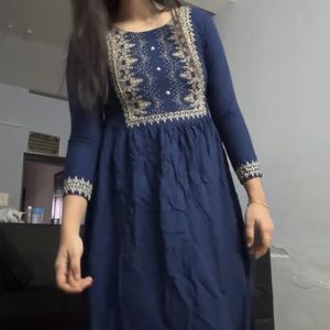 Navy Blue Printed Kurta