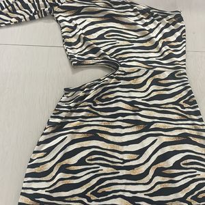 Tiger Print Body Con One Shoulder Dress