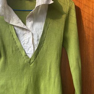 Green Shirt Style Sweater/ Cardigan