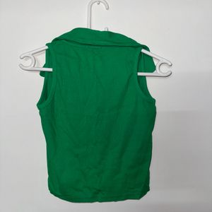 A Collar Sleeveless Green Tank Top