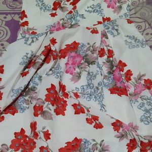 White Flower Print Short Frock