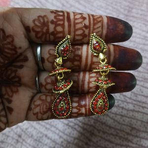 Red Jhumka Earrings 3 Layer