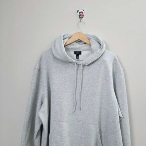 H&M Solid Grey Relaxed Fit Hoodie