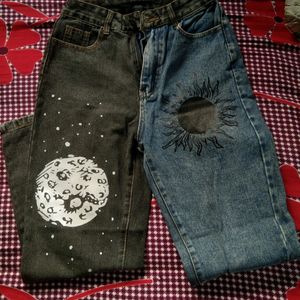 Y2k Patchwork Sun Moon Print Jeans