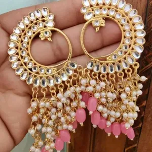 Pink Beaded Earrings Peacock Shaped