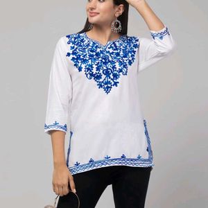 Women White Cotton Kashmiri Purple Embroidered Str