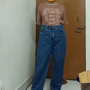 High Waist Straight Fit Blue Jeans