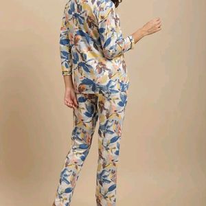 Floral Rayon Blue Night Suit for Women/Pajama Set