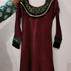 Anarkali Pure Crepe Kurta With Green Embroidery