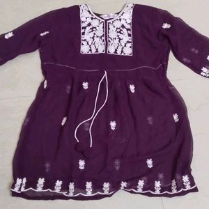 Purple Chikankari Short Kurti