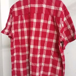 Red Check Cotton Shirt With Embroidery