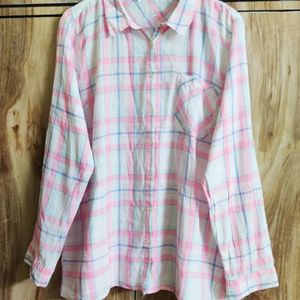 Pink & White Cotton Shirt Size-46