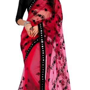 Embroidery Bollywood Net Red Saree