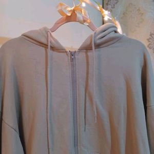 Beige Baggy Zipper Hoodie