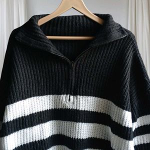 Striped Pattern Half Zip Sweater