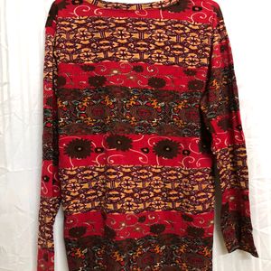 V Neck Printed Red Top