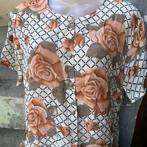 Floral Printed  Branded Cord Top