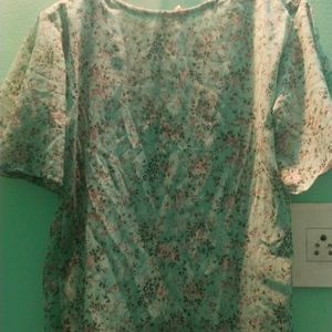 Green Floral Print Top, With Butterfly Sleeve