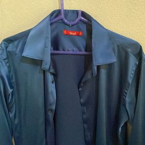 Navy Blue Satin Shirt