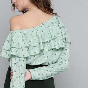 Sassafras Sea Green & Blue One Shoulder Top