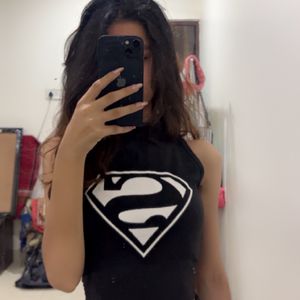 SuperMan Fitted Black Size S Crop Top