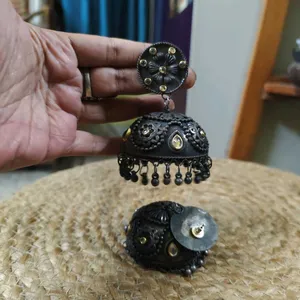 Oversized Antique Look Jhumka With Polki Work