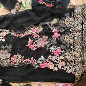 Black Floral Embroidery Semi Stitched Suit