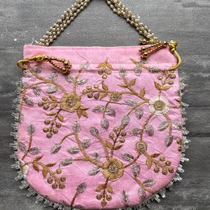 Designer Flower Embroidery Printed Potli Bags