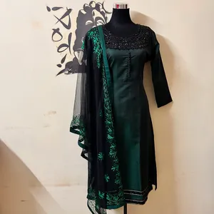 Green heavy work kurti set