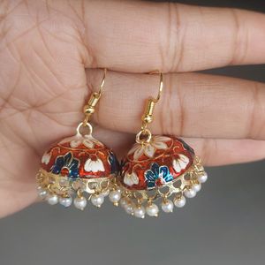 Meenakari Ethnic Flower Print Jhumka Earrrings