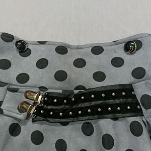 Grey Scirt With Black Polka Dots