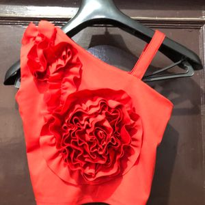 One Strap Red Flower Crop Top For Women