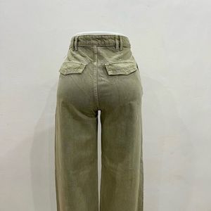 Wide Leg Olive Green Jeans