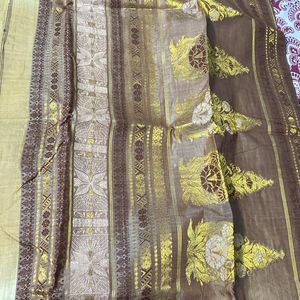 Bomkai Saree In Cream N Brown Border